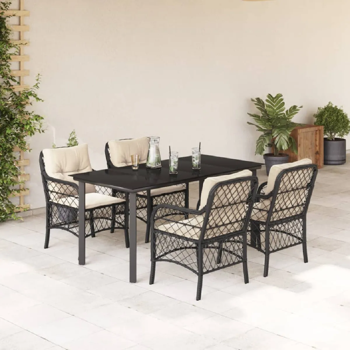 Non Communiqué Multicolore Vidaxl Ensemble À Manger De Jardin Avec Coussins 5 Pcs, Table Et Chaises De Patio, Meubles D'extérieur Terrasse, Moderne, 3212092 - Image 3