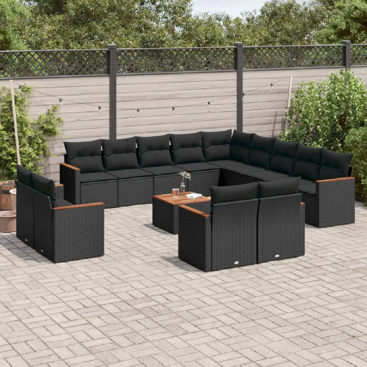 VIDAXL  Salon de jardin 14 pcs noir r&eacute;sine tress&eacute;e