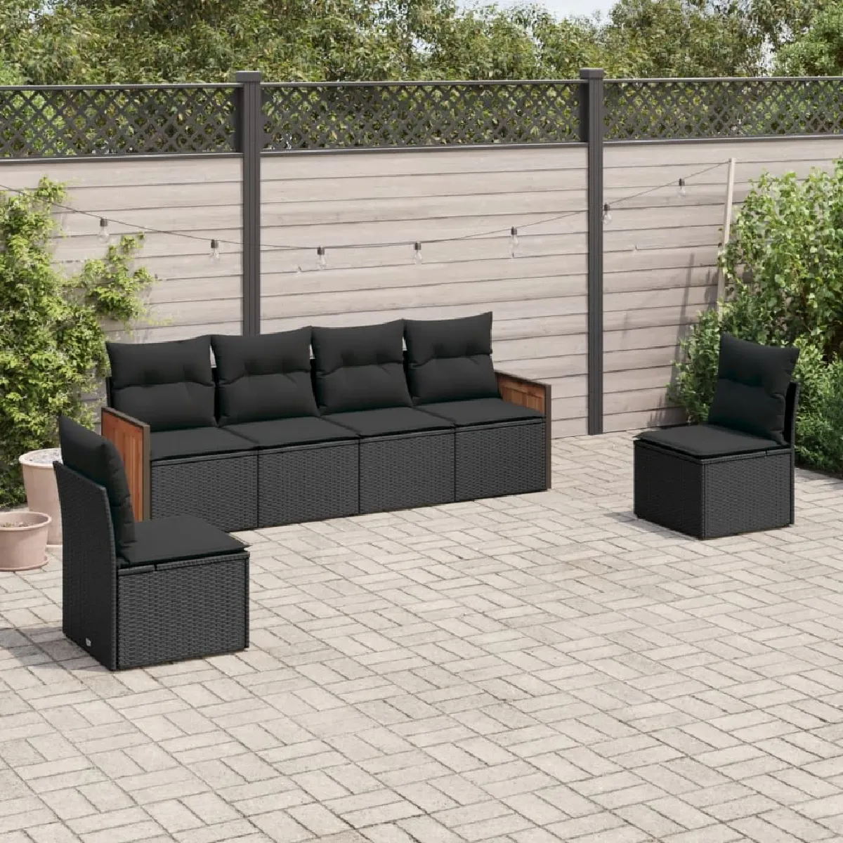 Vidaxl Salon de jardin 6 pcs avec coussins - Noir