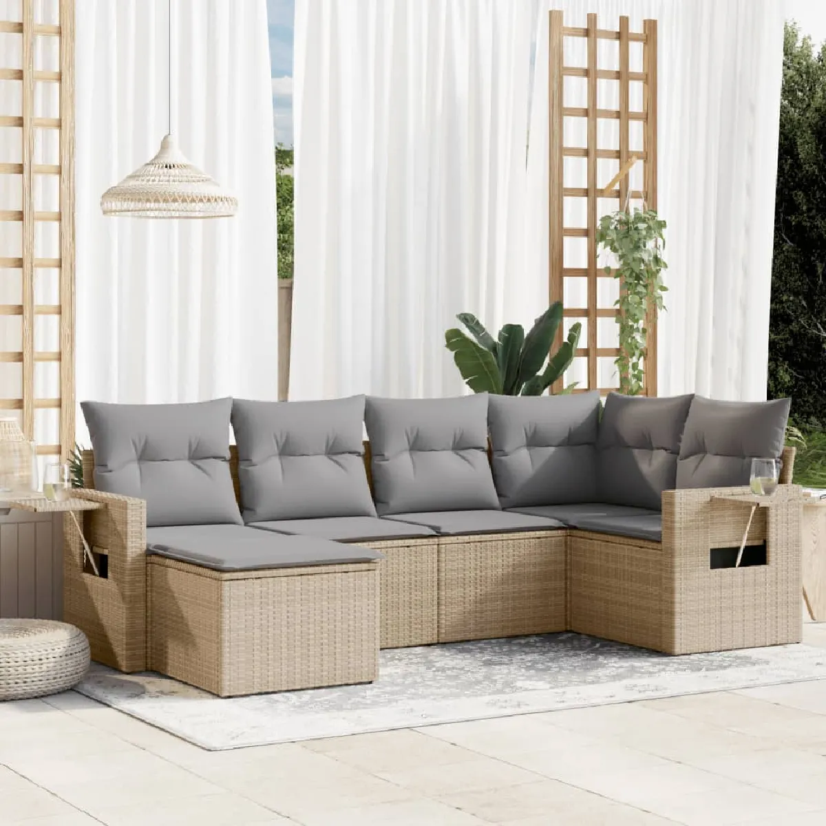 Non Communiqué Beige Vidaxl Salon De Jardin Avec Coussins 6 Pcs, Canapés De Terrasse, Ensemble De Meubles De Patio, Mobilier D'extérieur, 3252796 - Image 3