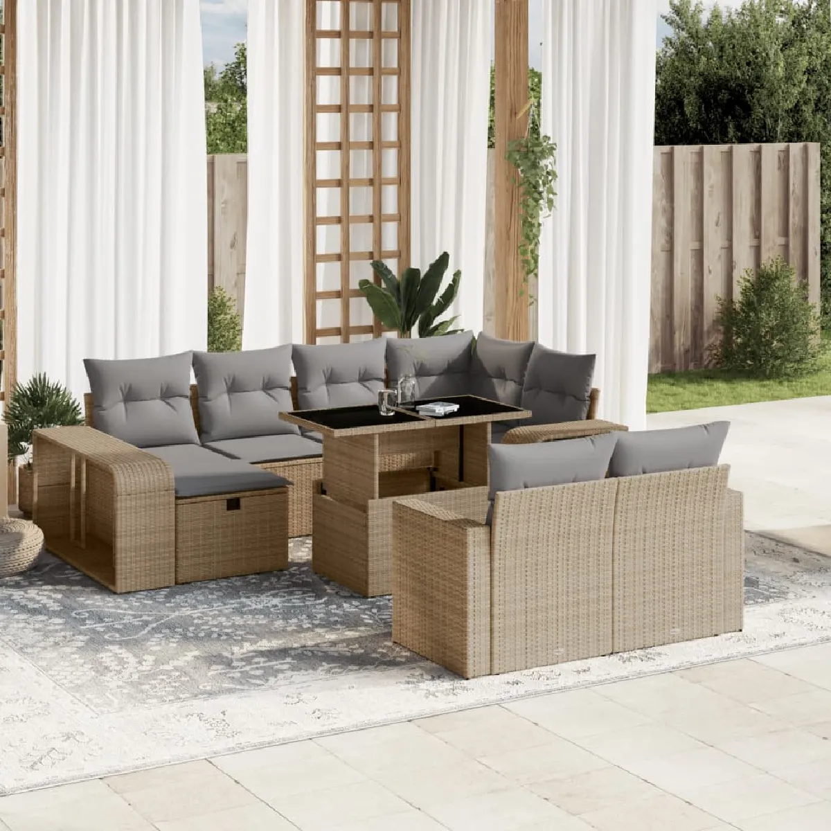 vidaXL Salon de jardin - 11 pcs beige résine tressée