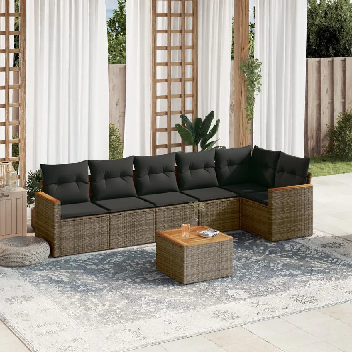 vidaXL Salon de jardin avec coussins 7 pcs résine tressée 3266379 - vue 6