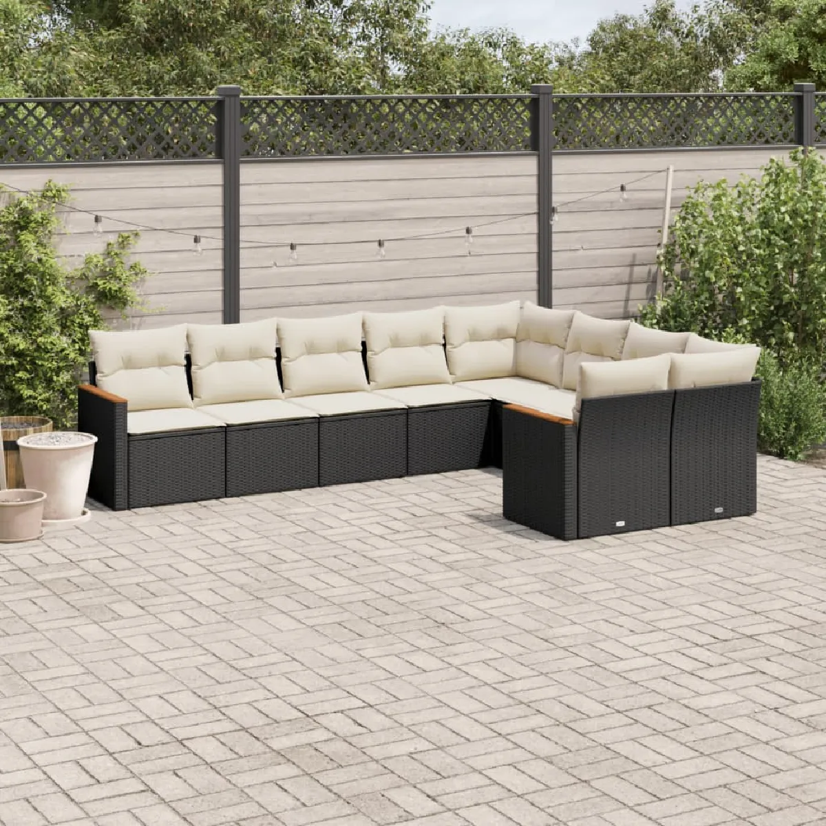 vidaXL Salon de jardin 9 pcs avec coussins noir