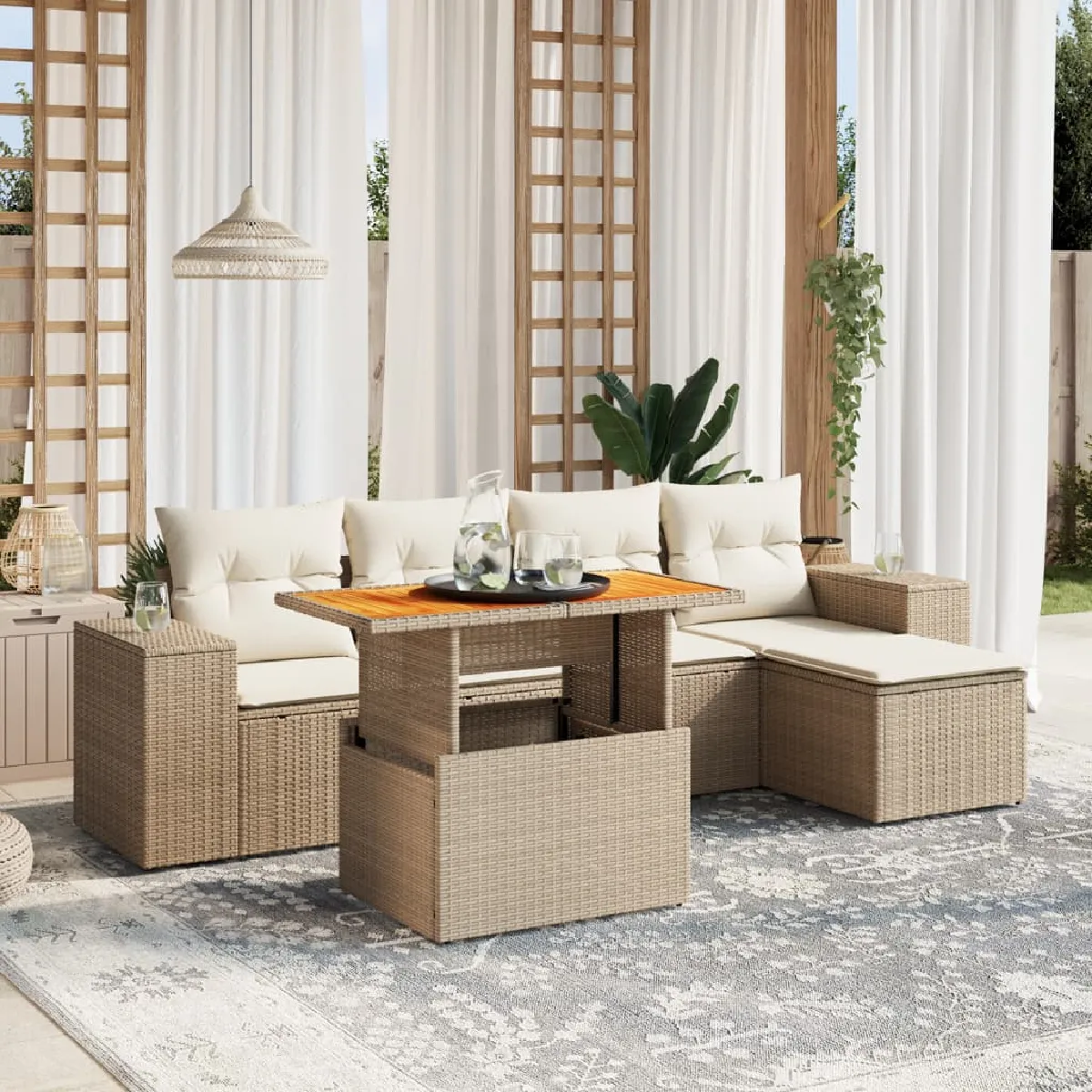 vidaXL Salon de jardin avec coussins 6 pcs résine tressée - vue 4