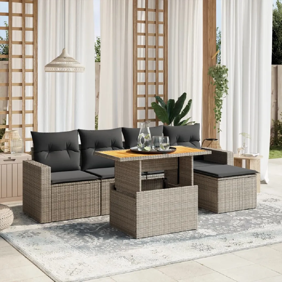 Non Communiqué Gris Vidaxl Salon De Jardin Avec Coussins 6 Pcs, Canapés De Terrasse, Ensemble De Meubles De Patio, Mobilier D'extérieur, 3271291 - Image 3