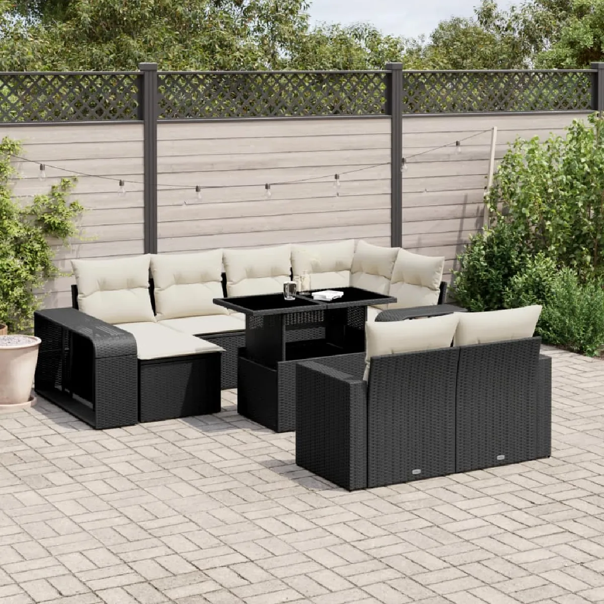 vidaXL Salon de jardin - 11 pcs - Noir Résine tressée