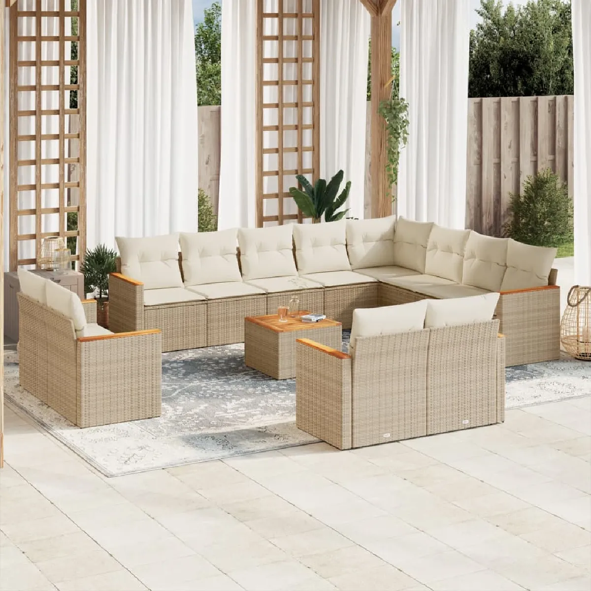 Rotin VIDAXL salon de jardin modulable beige 13 pieces x 61.5 x 69 