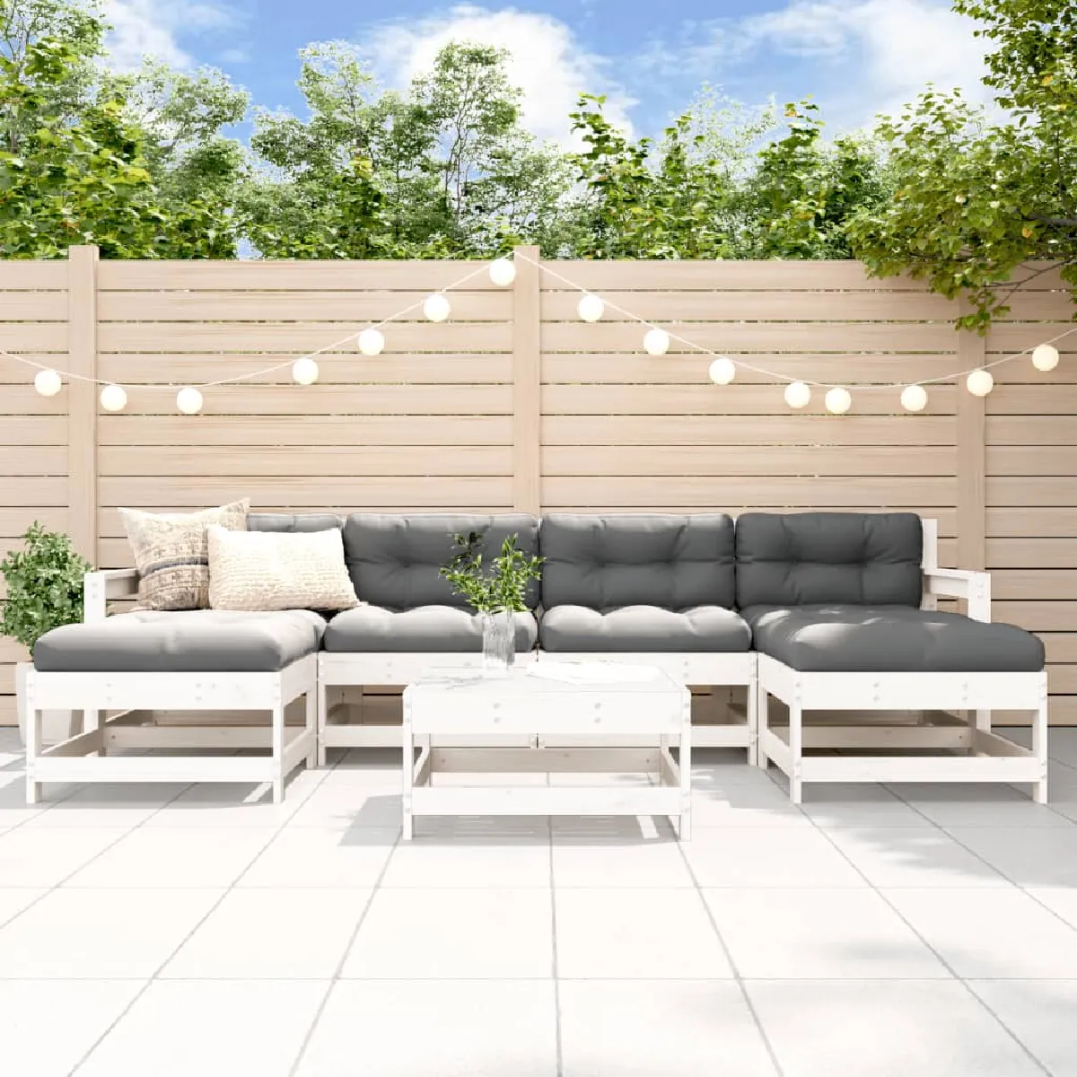 vidaXL Salon de jardin 7 pcs - Blanc