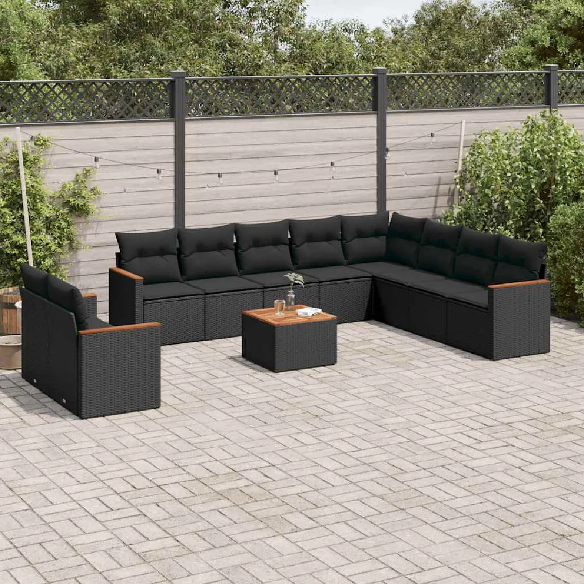 VIDAXL  Salon de jardin 11 pcs avec coussins - Noir