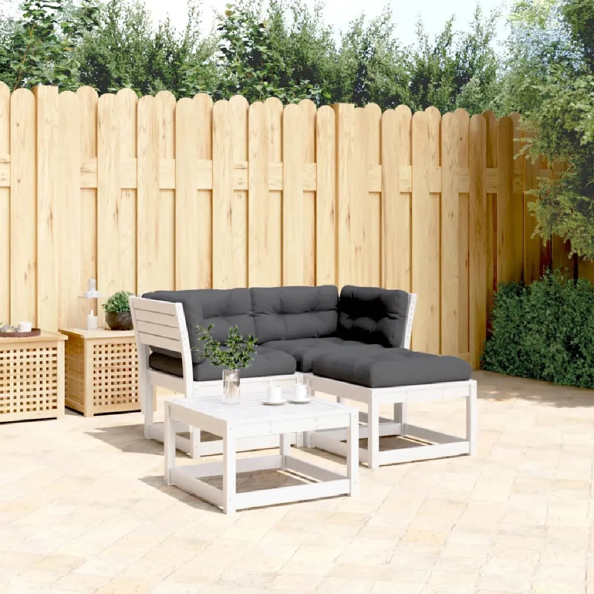 vidaXL Salon de Jardin 3 pcs Sièges de Patio Ensemble de Meubles Mobilier de Terrasse Arrière cour Extérieur Bois 825143 - vue 4
