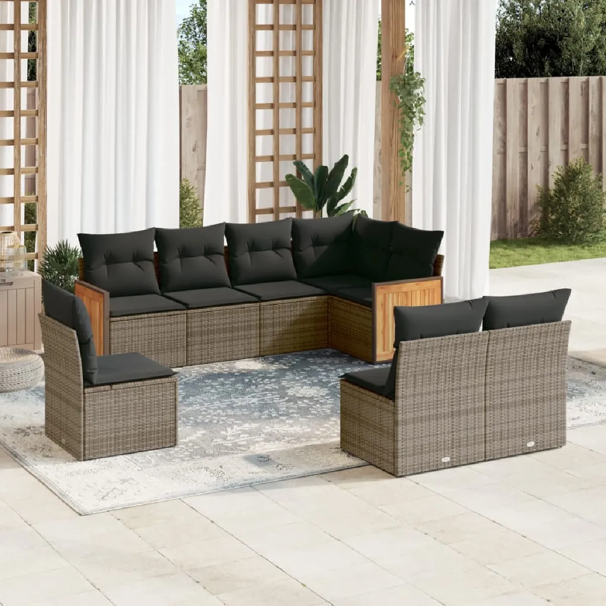 Non Communiqué Gris Vidaxl Salon De Jardin Avec Coussins 8 Pcs, Canapés De Terrasse, Ensemble De Meubles De Patio, Mobilier D'extérieur, 3260128 - Image 3