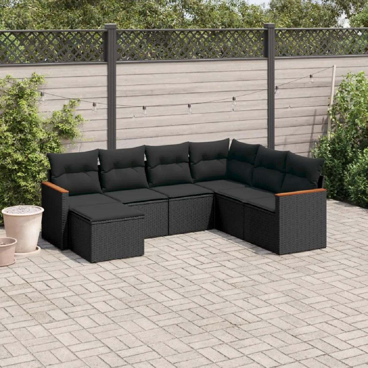 vidaXL Salon de jardin 7 pièces - Noir