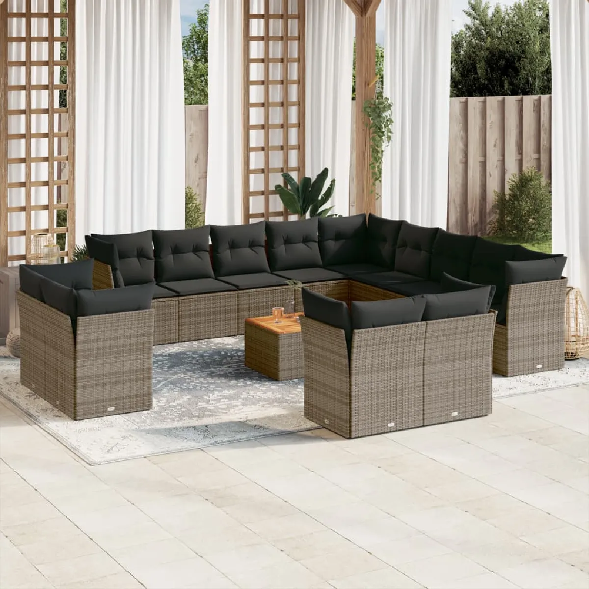 vidaXL Salon de jardin avec coussins 14 pcs