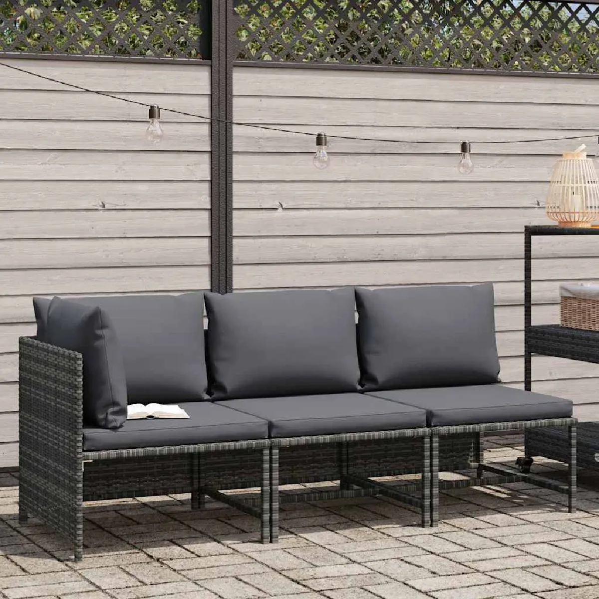 Non Communiqué Gris Salon De Jardin 3 Pcs Avec Coussins Résine Tressée - Image 2