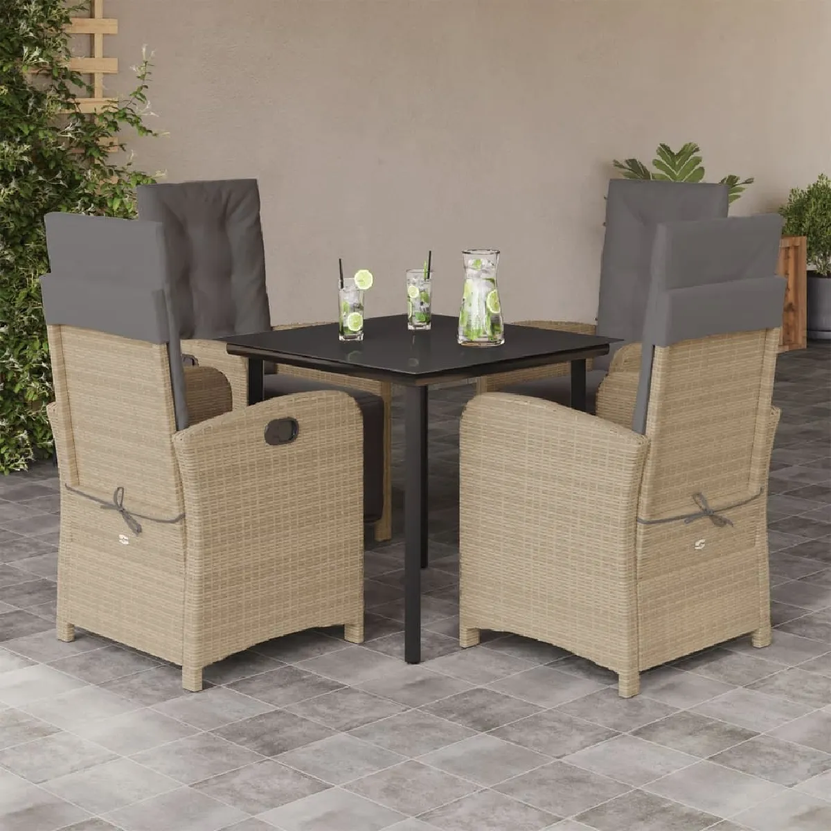 Vidaxl Beige Ensemble À Manger Jardin 5 Pcs Avec Coussins