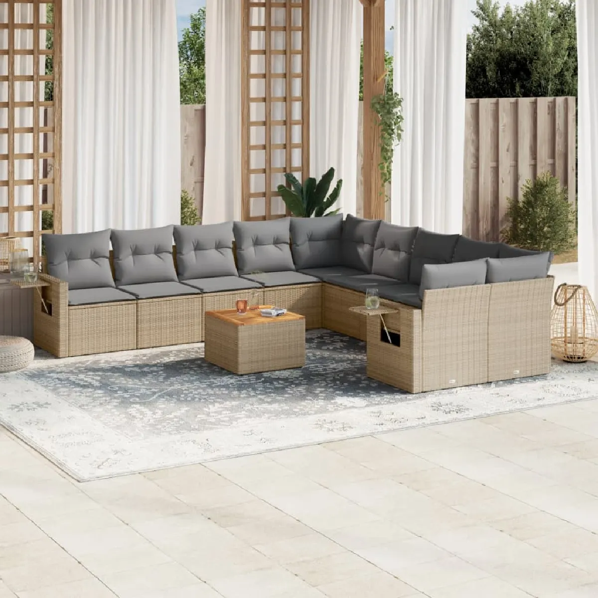 Non Communiqué Beige Salon De Jardin Modulable Vidaxl 10 Personnes Resine Tressee 62 X 62 X 69 Cm 11 Pieces - Image 3