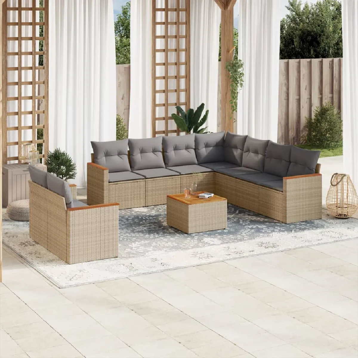 VIDAXL Salon de Jardin et Coussins 10 pcs Mélange Résine Tressée - vue 2