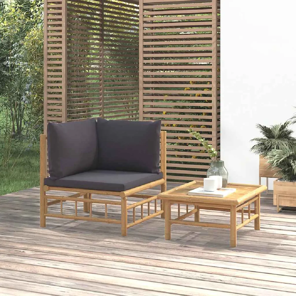 vidaXL Salon de jardin 2 pcs avec coussins bambou