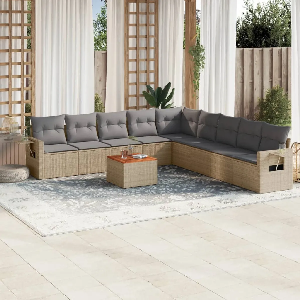 vidaXL Salon de jardin 10 pcs Coussins résine tressée - vue 2
