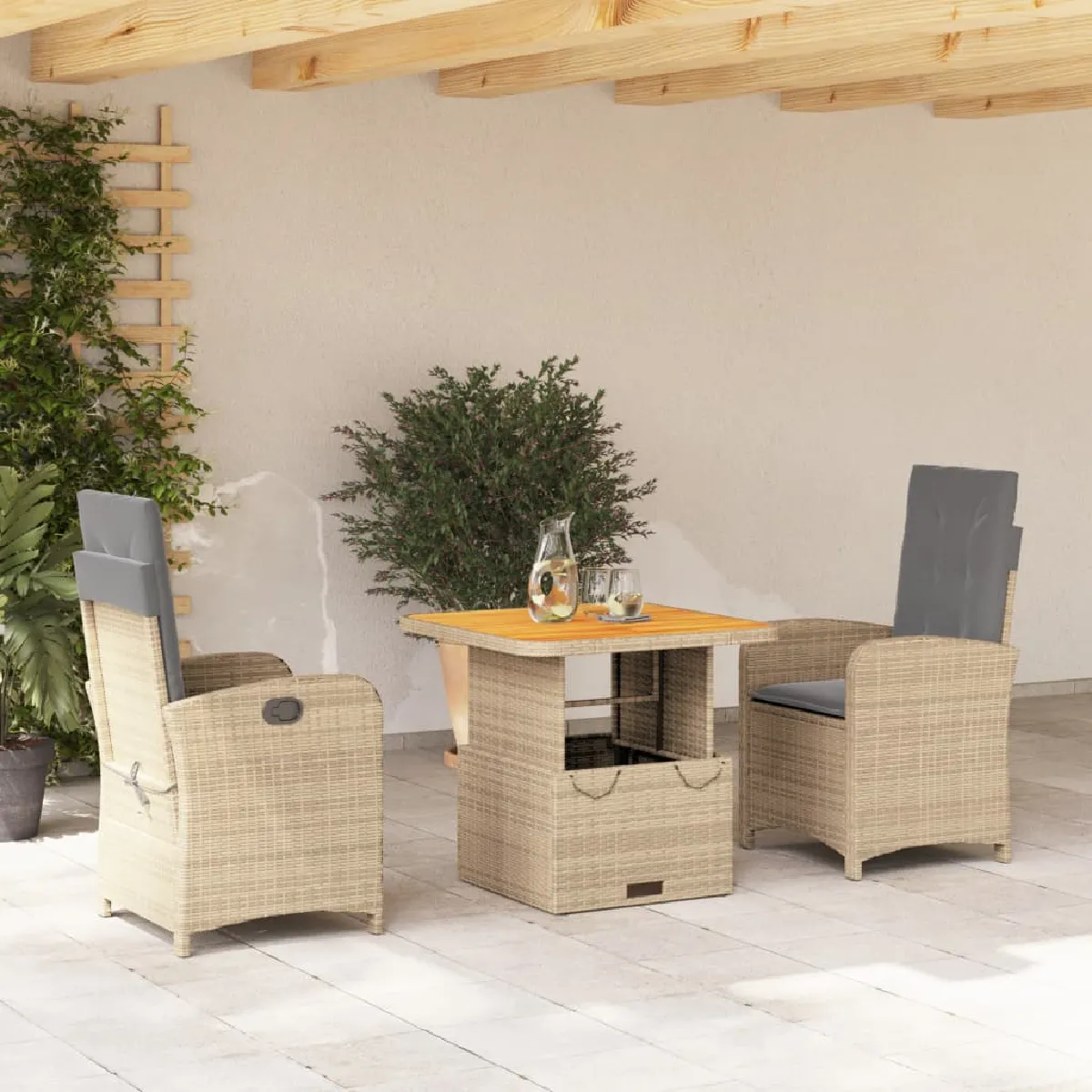 vidaXL Ensemble à manger jardin 3 pcs poly rotin - vue 2