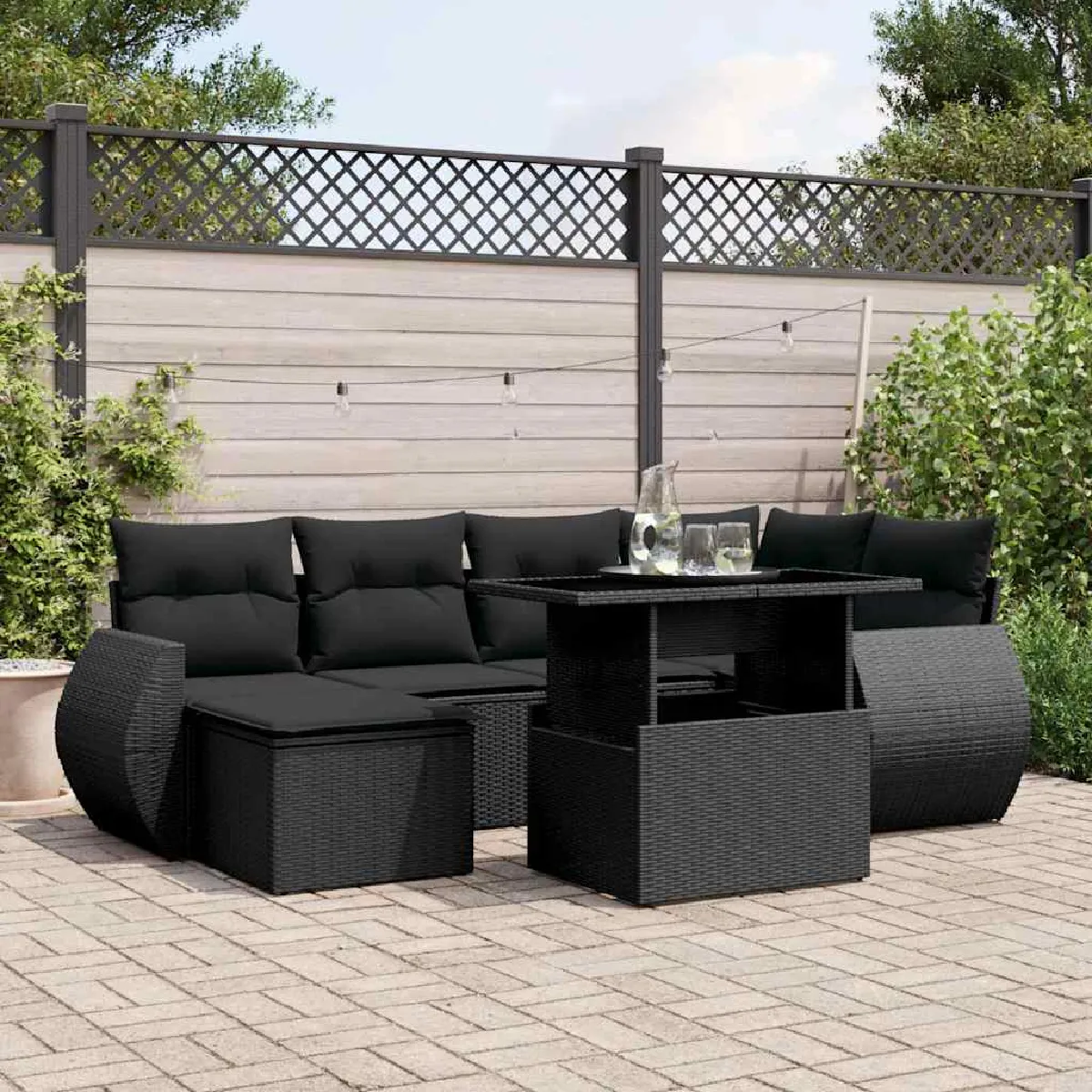 vidaXL - Salon de Jardin Modulable - 7 Pièces - 6 Personnes - Noir - Image 3