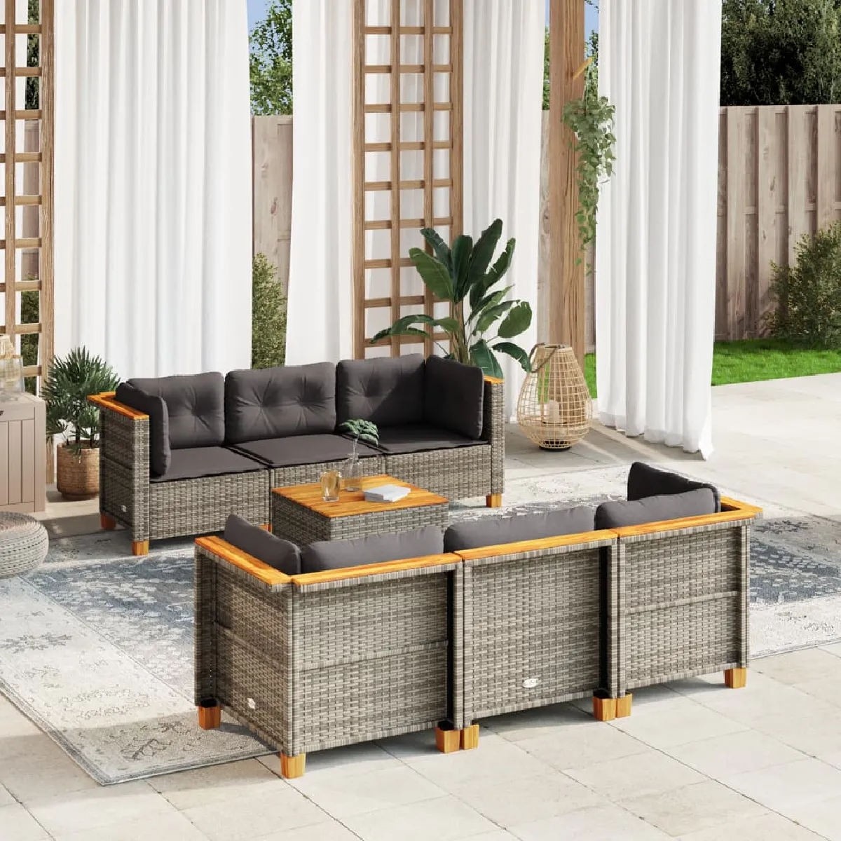 vidaXL Ensemble salon de jardin 7 pcs avec coussins Résine tressée - vue 4