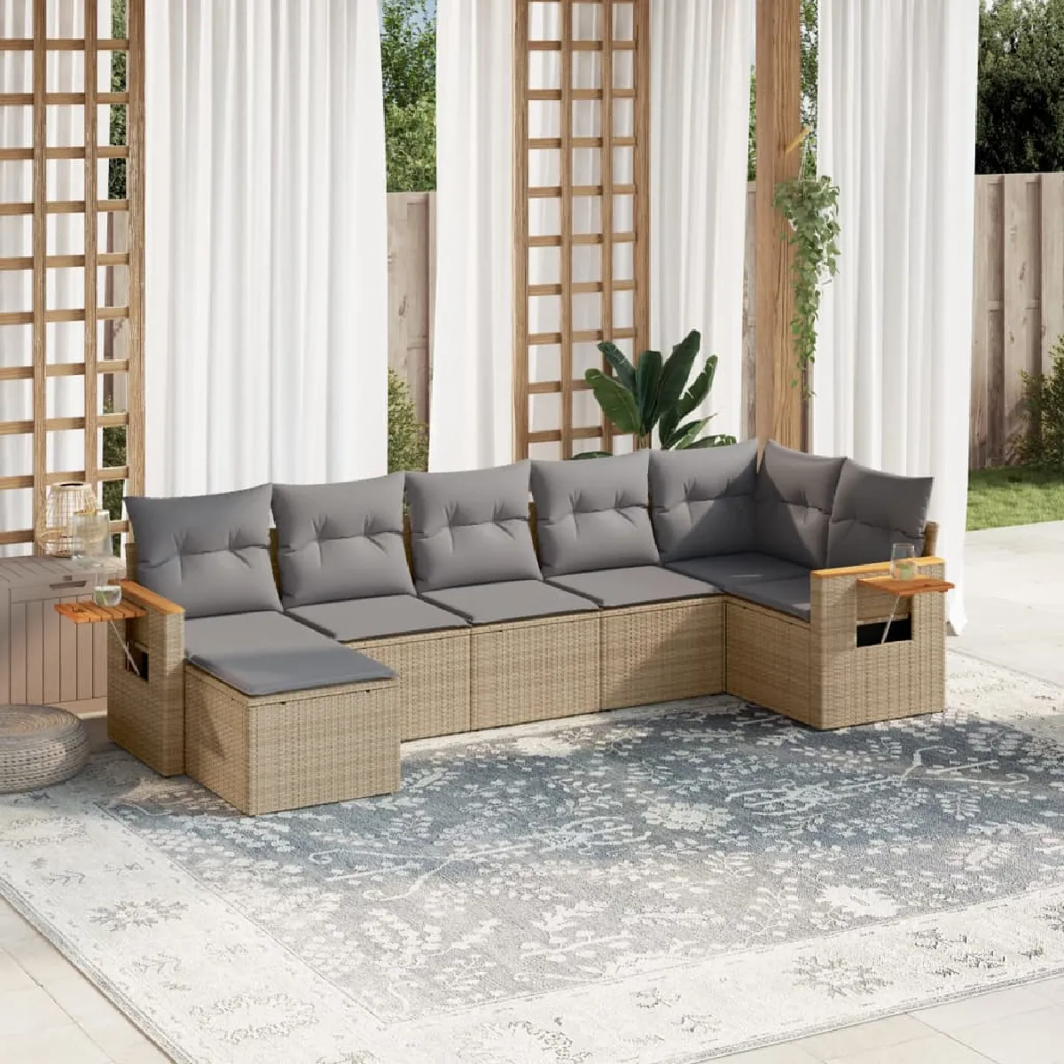 VIDAXL Salon de jardin 7 pièces avec coussins beiges