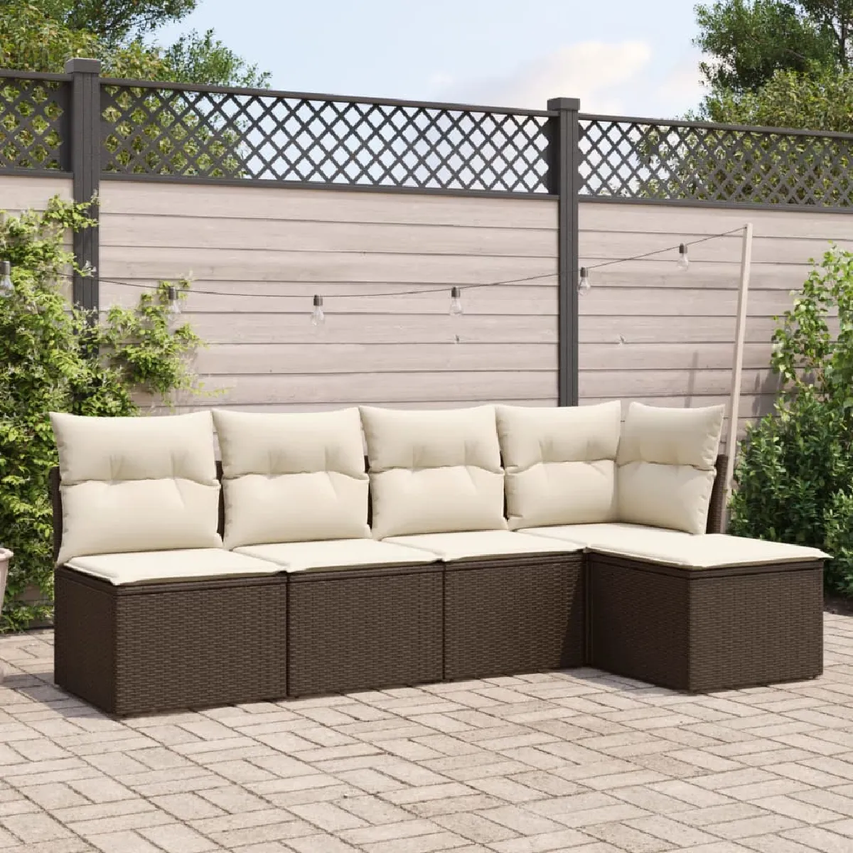 vidaXL Salon de jardin avec coussins 5 pcs - Marron - Résine tressée