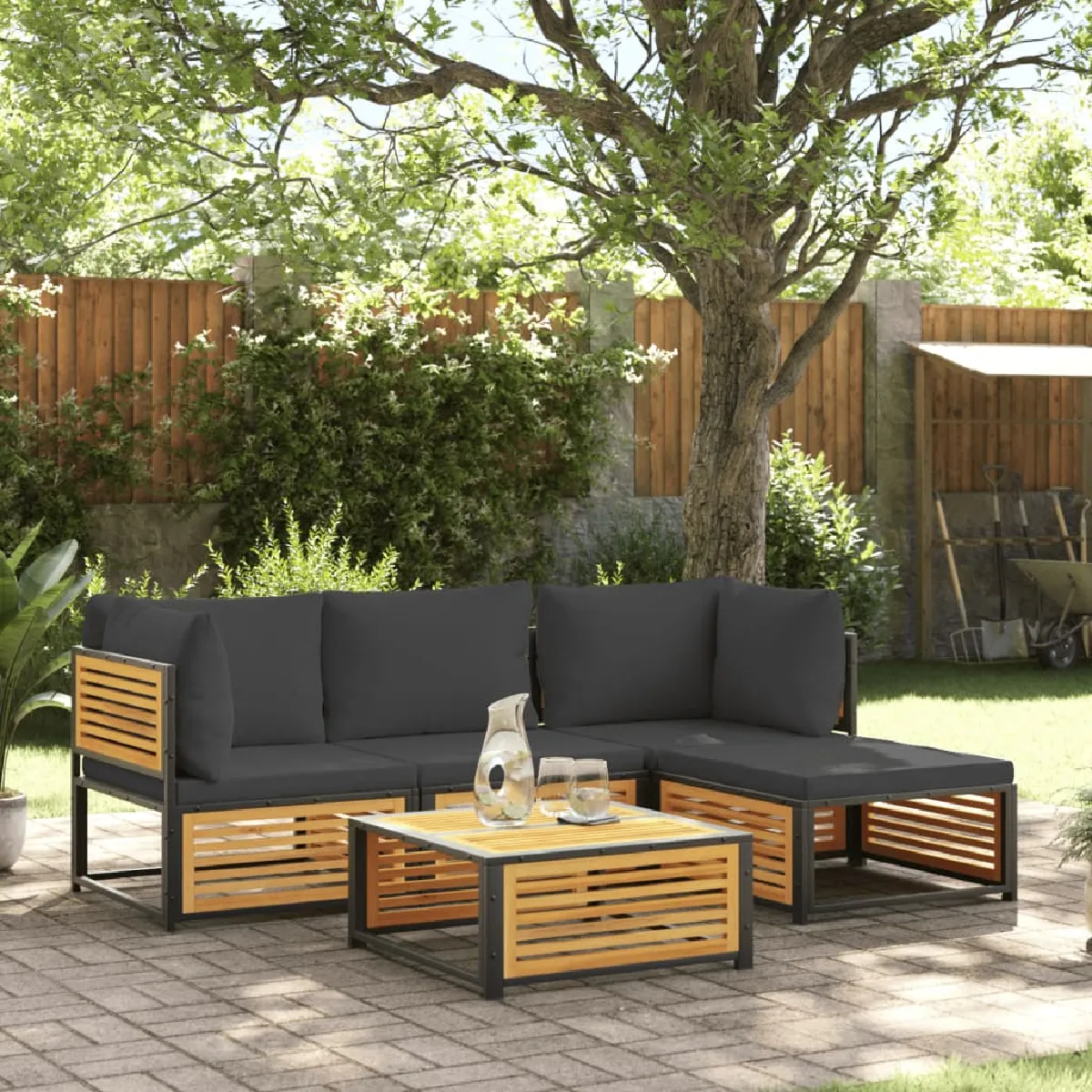 vidaXL Salon de jardin 5 pcs Acacia - vue 2