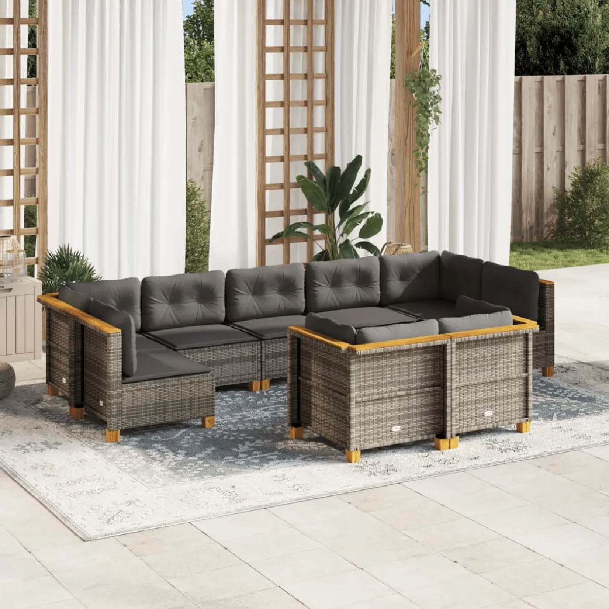 Vidaxl Salon de jardin 9 pcs - Gris résine tressée