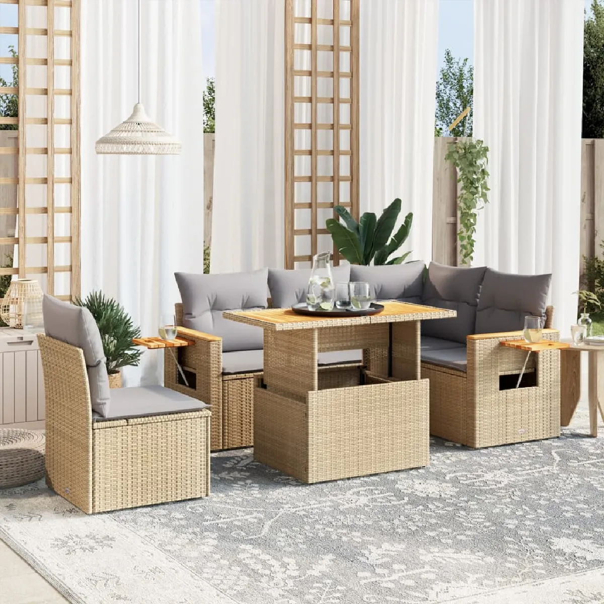 Non Communiqué Beige Vidaxl Salon De Jardin Avec Coussins 6 Pcs, Canapés De Terrasse, Ensemble De Meubles De Patio, Mobilier D'extérieur, 3273523 - Image 3