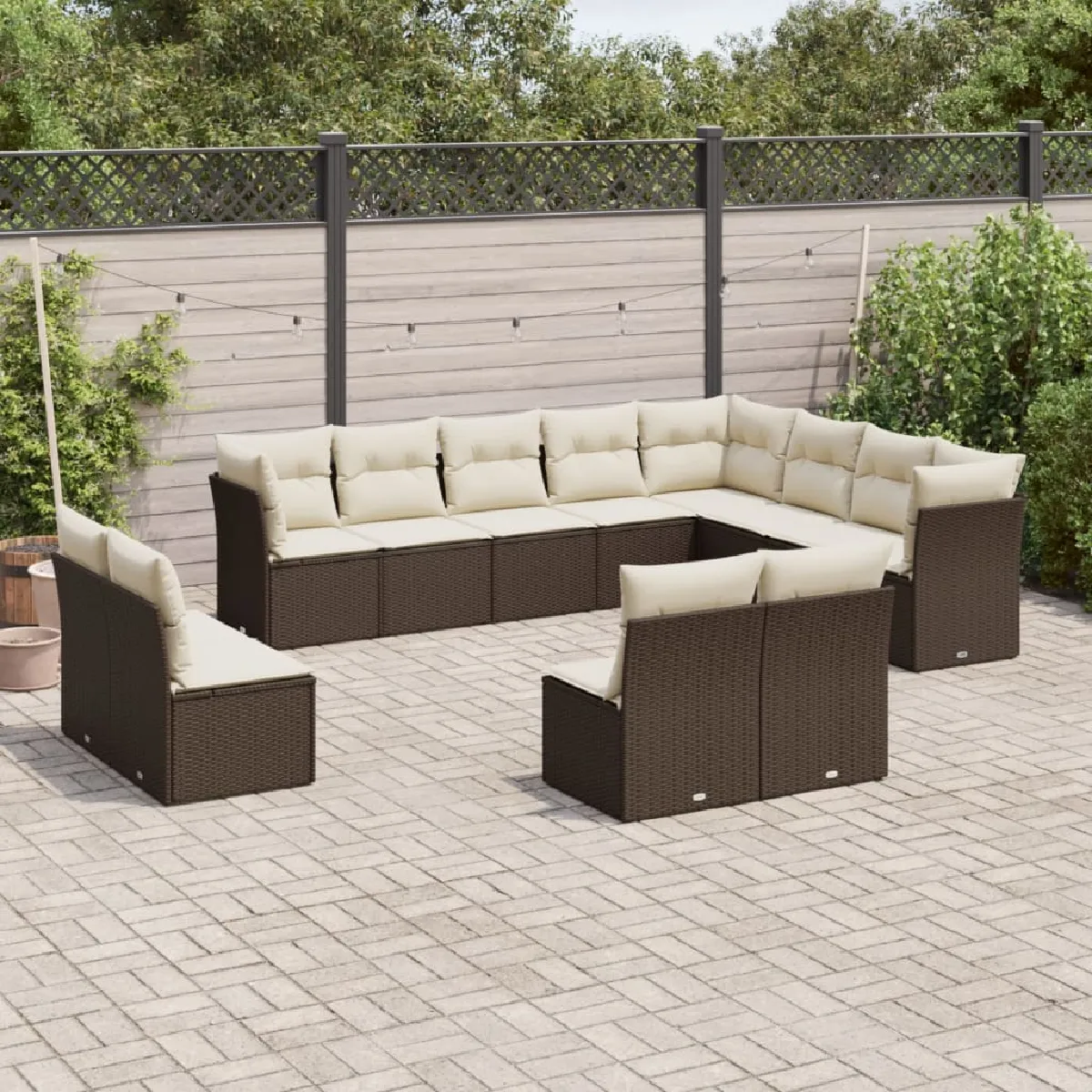vidaXL Salon de jardin 12 pcs Marron - Résine tressée