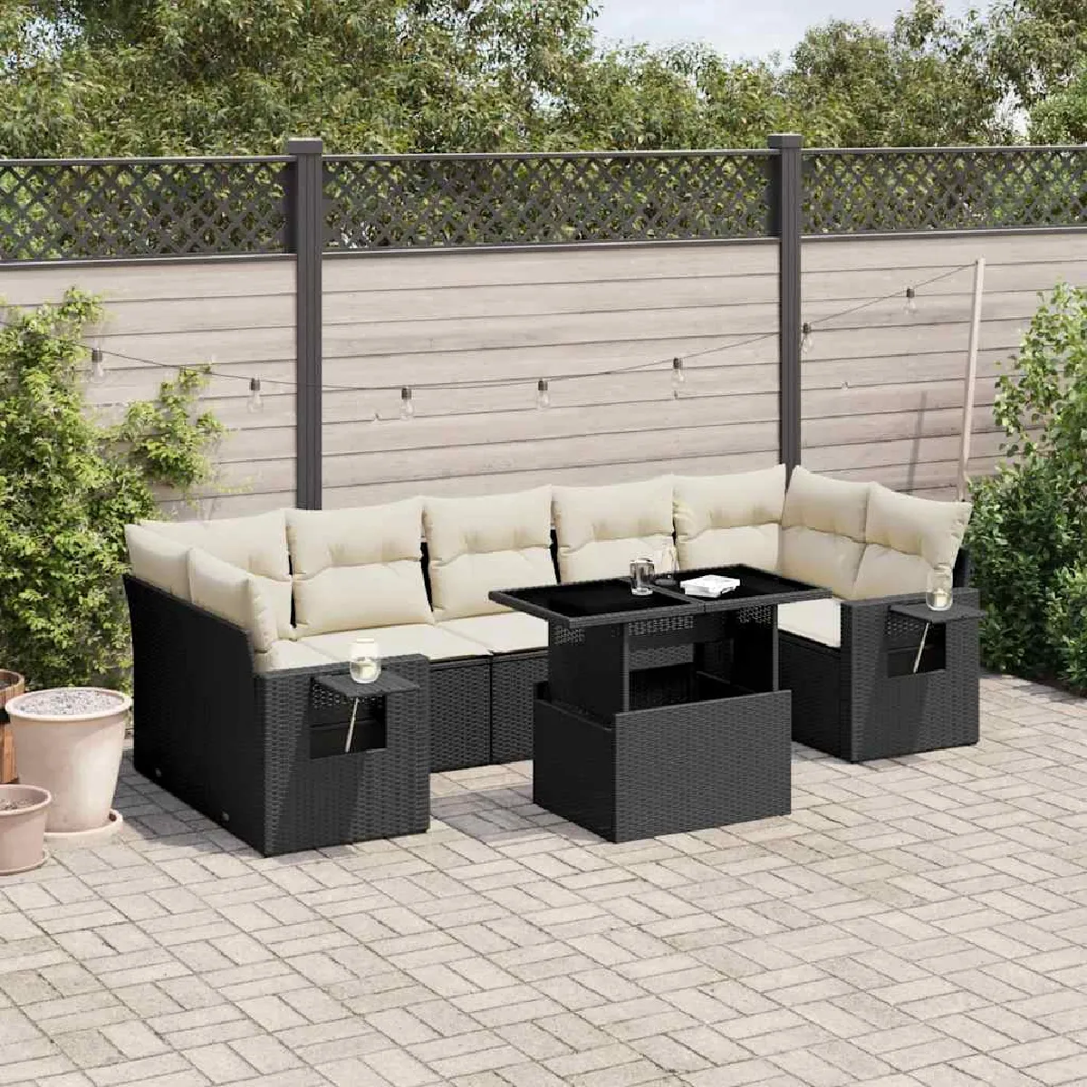 vidaXL Salon de Jardin 8 pcs - Noir - Résine Tressée