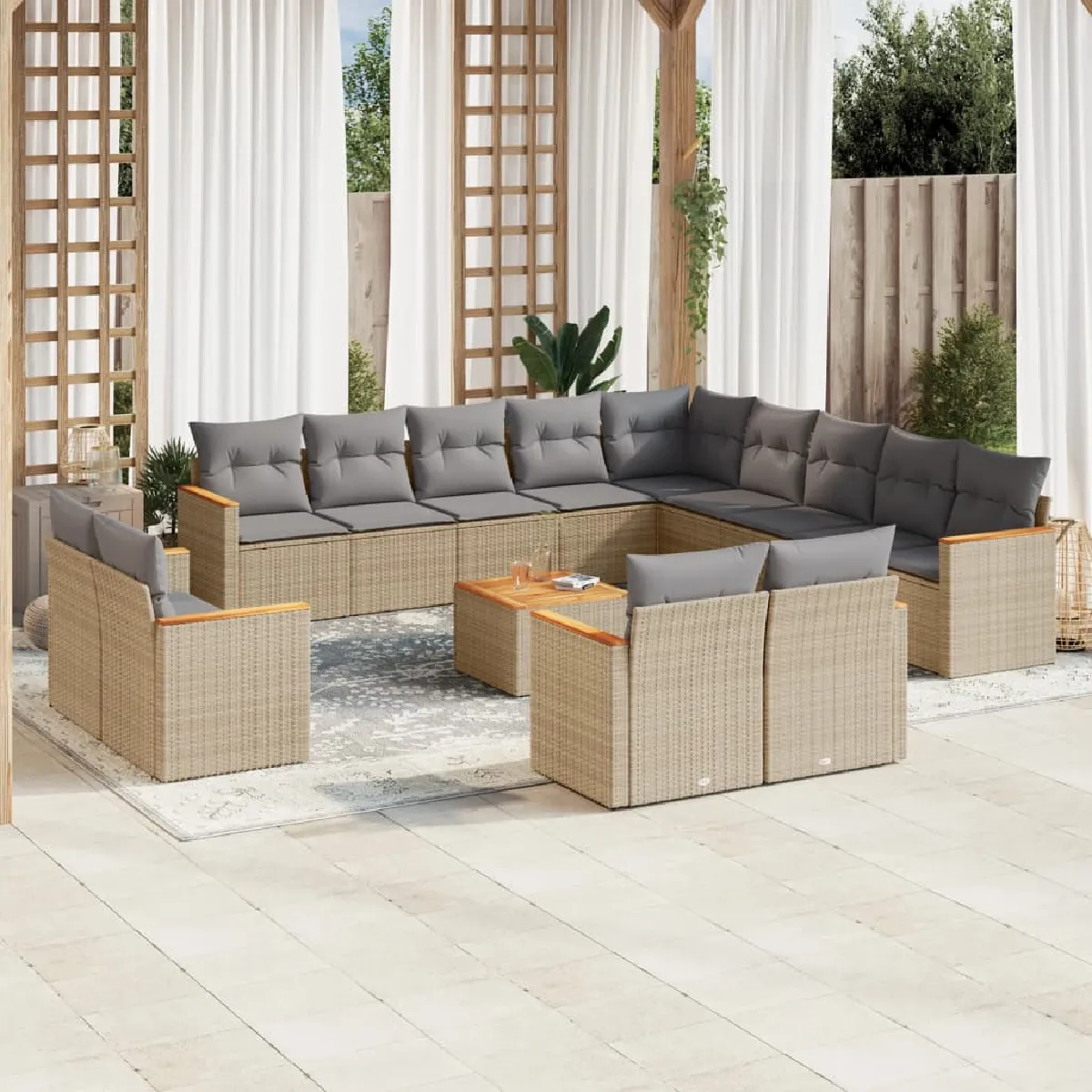 VIDAXL  Salon de jardin 14 pcs M&eacute;lange beige R&eacute;sine tress&eacute;e