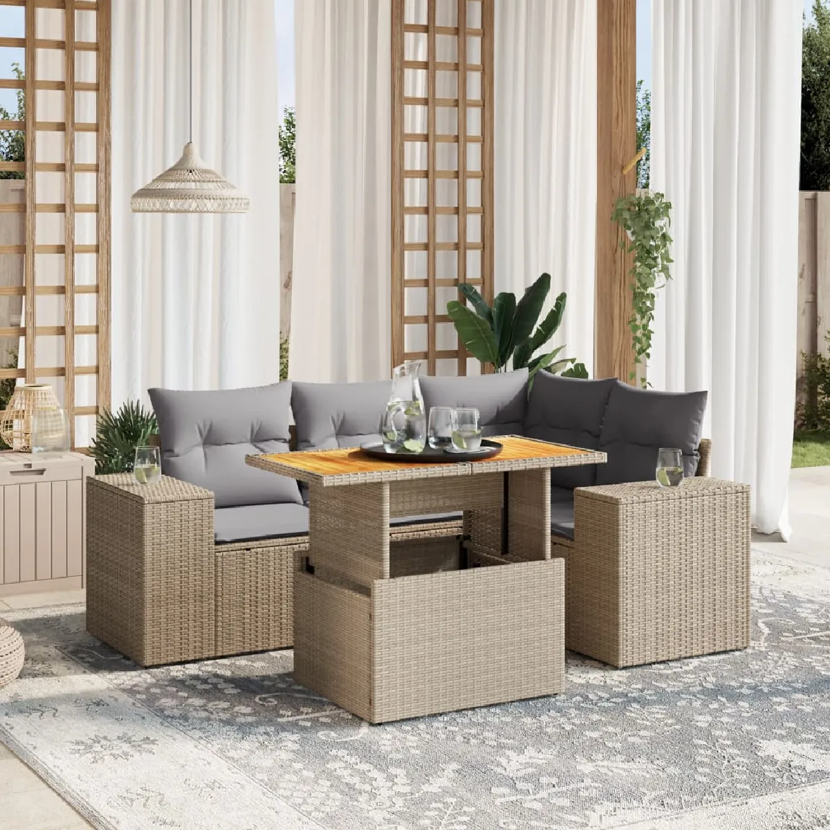 vidaXL Salon de jardin 5 pcs résine tressée avec coussins - vue 5