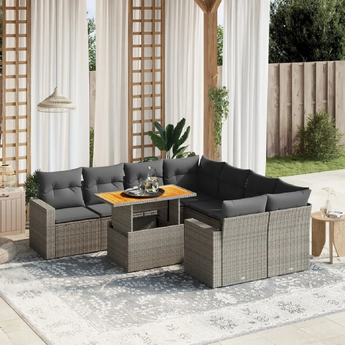vidaXL Ensemble Salon de jardin 9 pcs - Gris