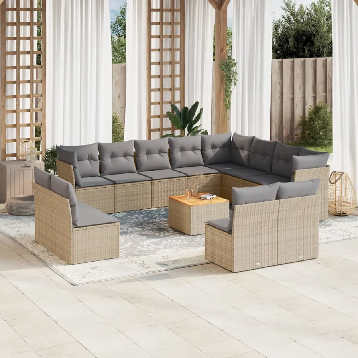 VIDAXL Salon de jardin modulable resine tressee beige 12 personnes 62 x 62 x 69 cm 13 pieces