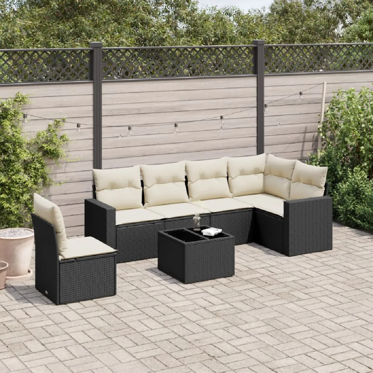 Non Communiqué Noir Resine Tressee Vidaxl 6 Personnes 7 Pieces 65.5 X 62 X 37 Salon De Jardin Modulable - Image 3
