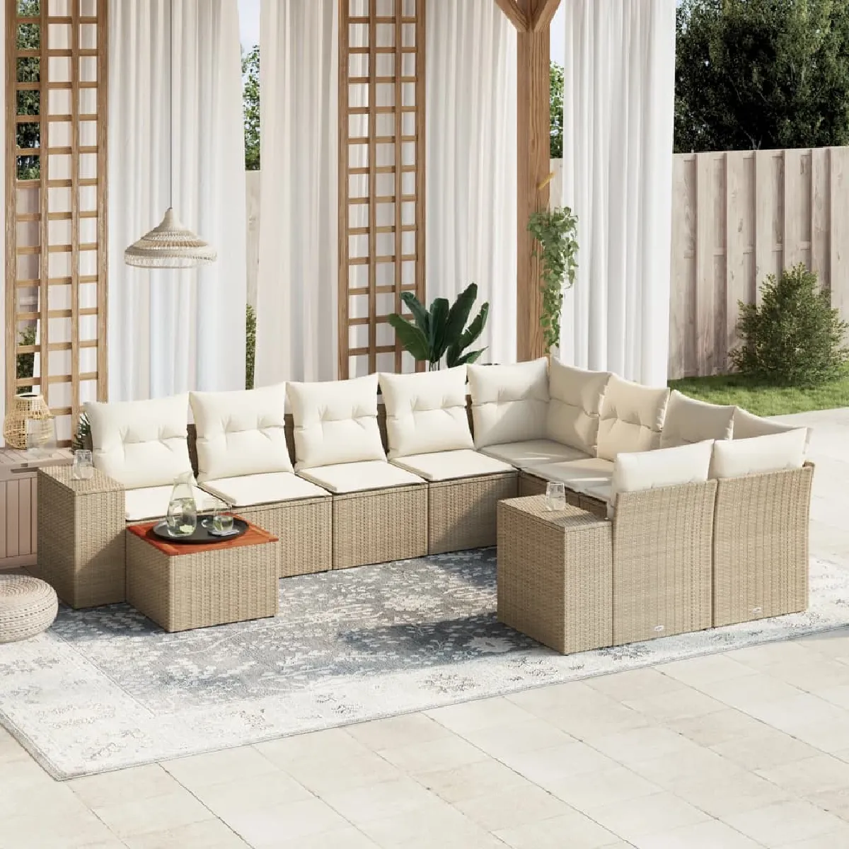 vidaXL Salon de jardin 10 pcs Coussins résine tressée - vue 4