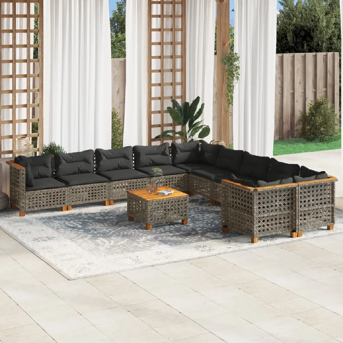 VIDAXL Ensemble de jardin résine tressée 11 pcs
