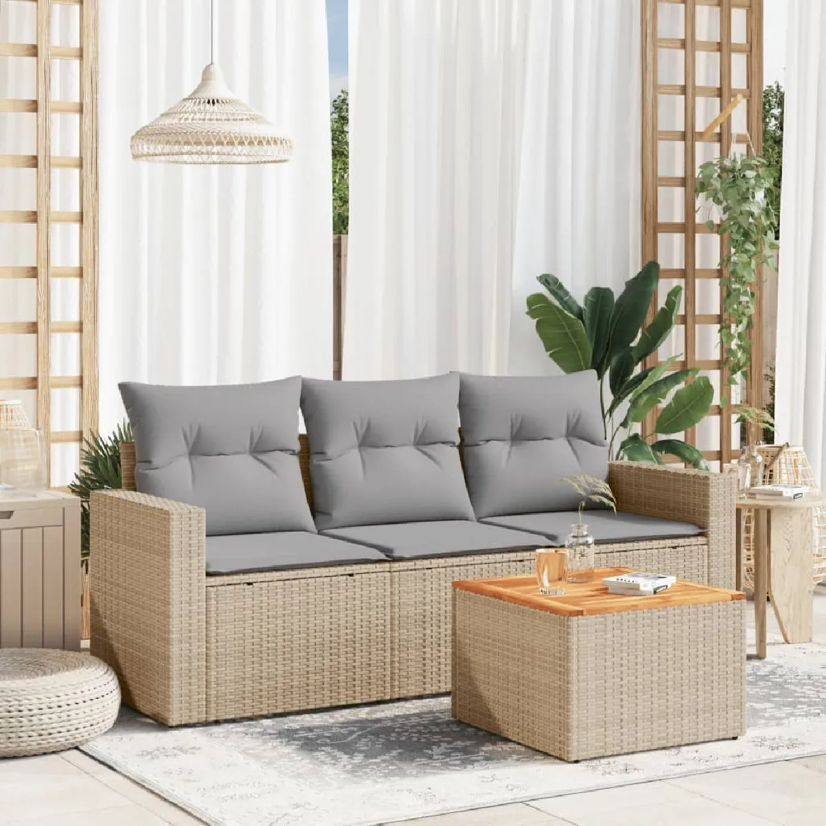 vidaXL Salon de jardin avec coussins 4pcs mélange résine tressée - vue 2