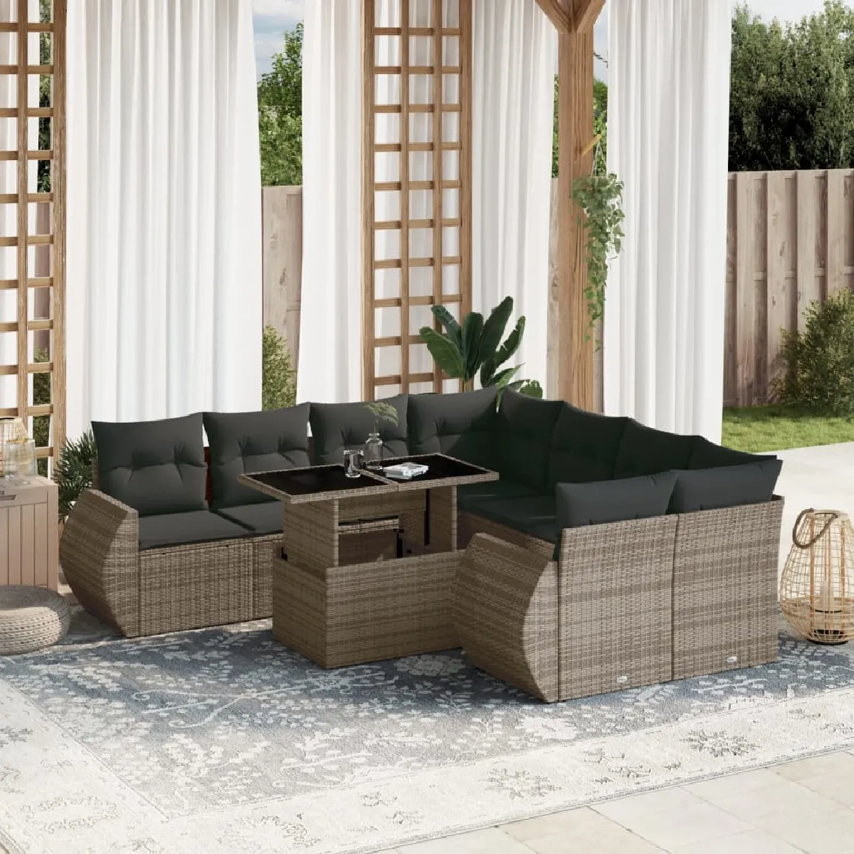vidaXL Salon de jardin 9 pcs Résine tressée - vue 10