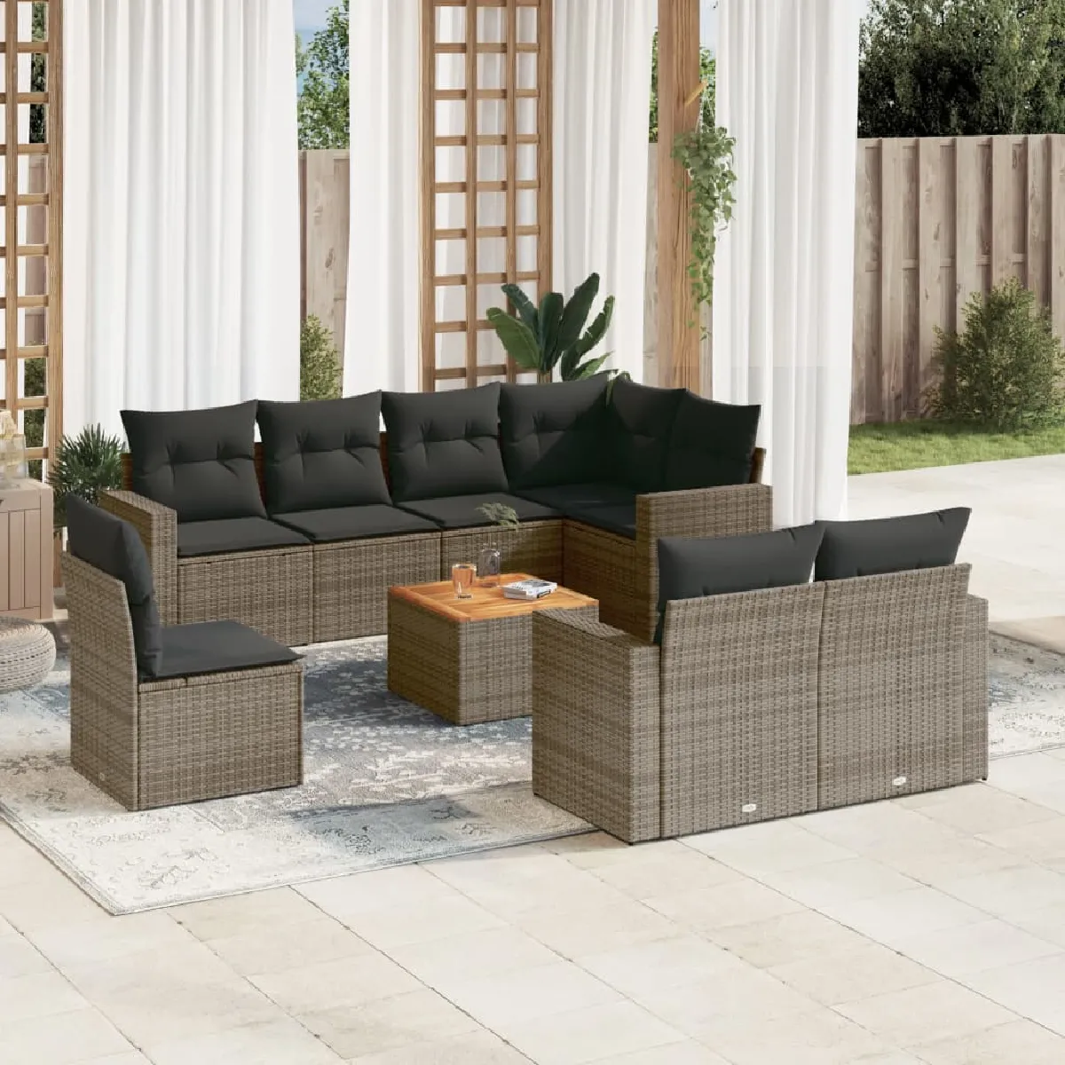vidaXL Ensemble salon de jardin 9 pcs avec coussins Résine tressée - vue 2