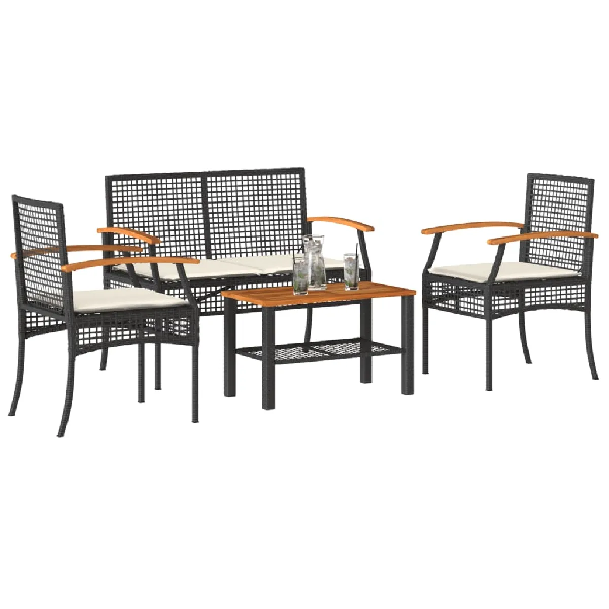 vidaXL Salon de Jardin avec Coussins 4 pcs Canapés de Patio Ensemble de Meubles Mobilier de Terrasse Extérieur 366266 - vue 2