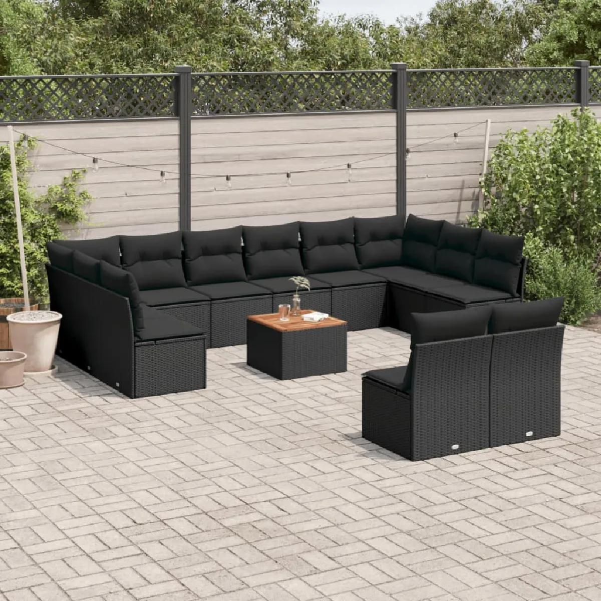 vidaXL Salon de jardin 13 pcs - Noir
