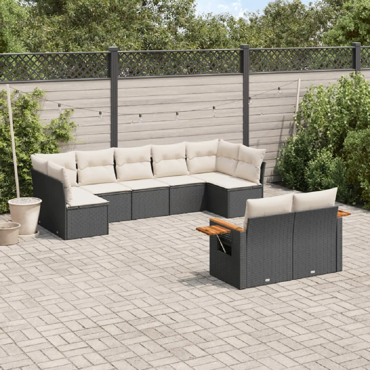vidaXL Salon de jardin 9 pcs - Noir Résine Tressée