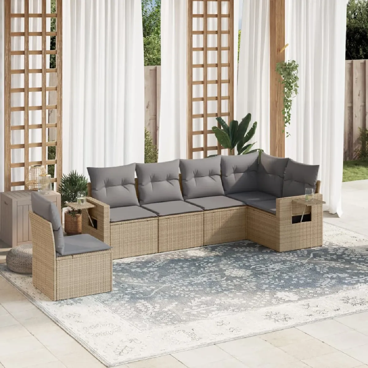 Salon de jardin vidaXL 6 pcs - Résine tressée beige