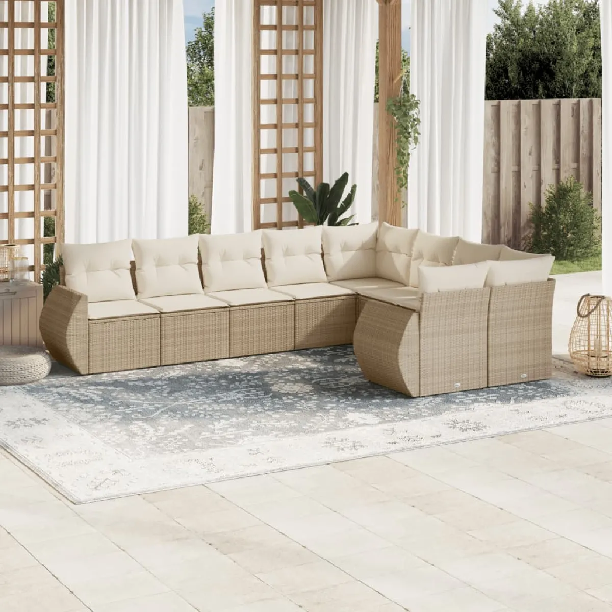 vidaXL Salon de jardin 9 pcs Coussins résine tressée - vue 7