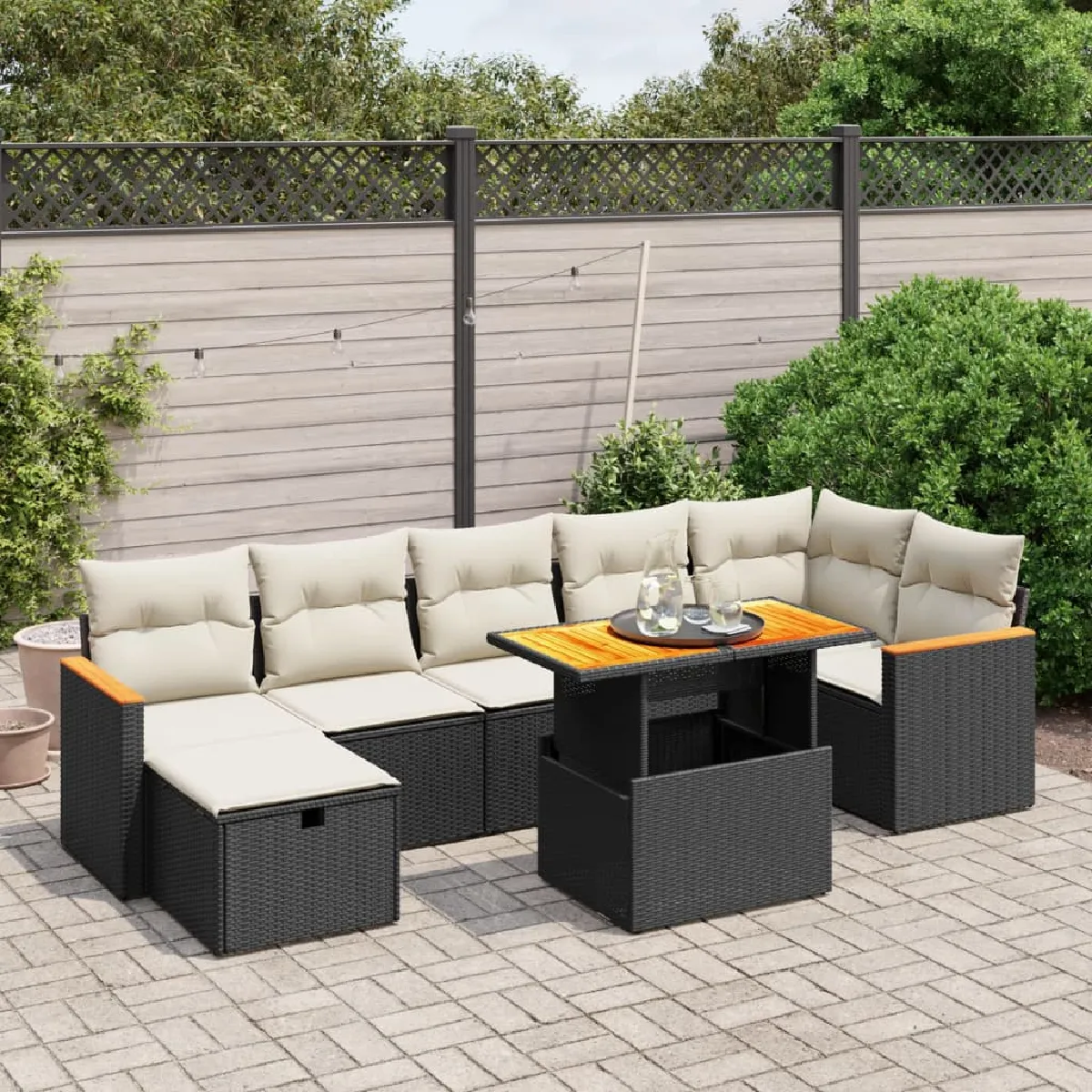 vidaXL Salon de jardin 8 pcs Coussins noirs