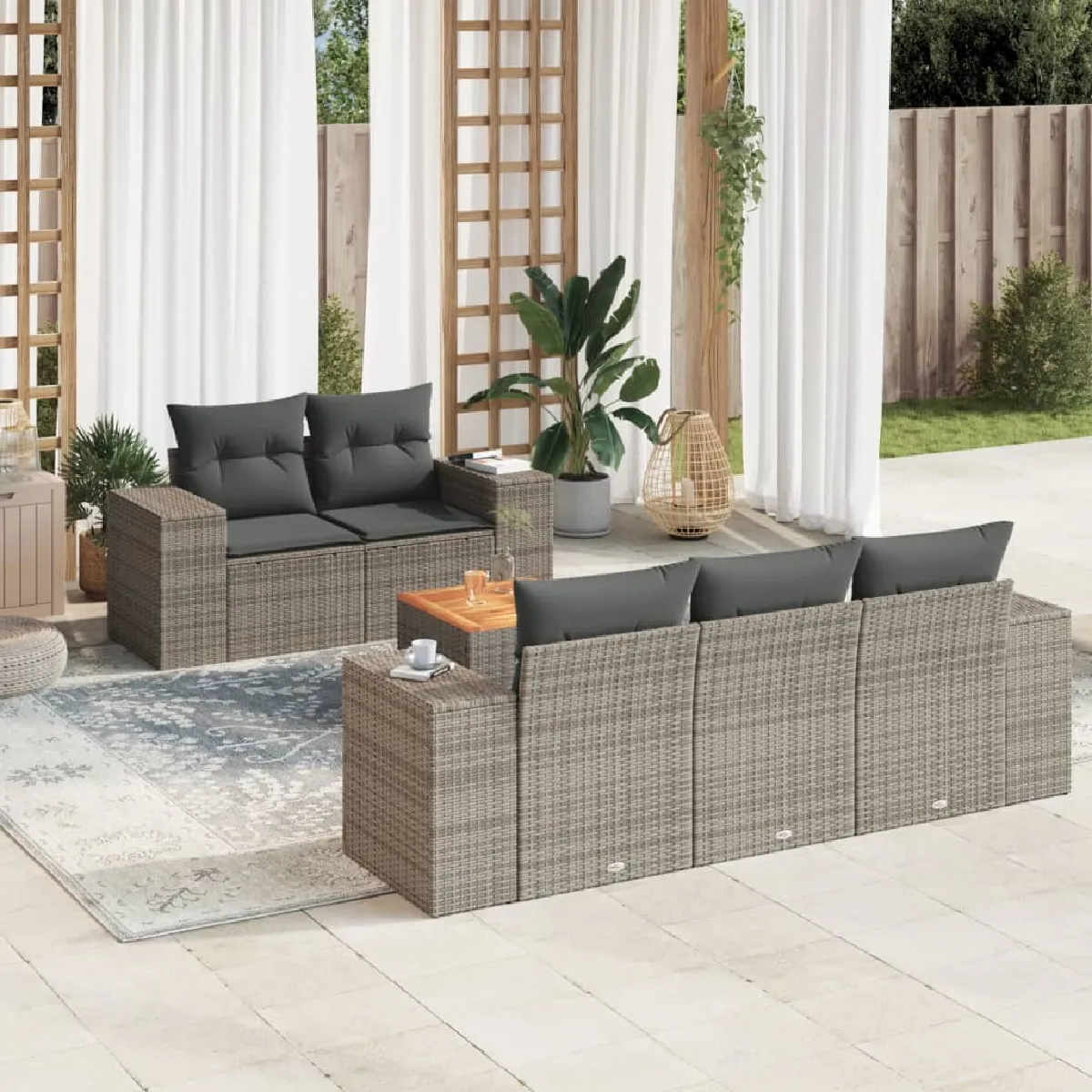 VIDAXL - Salon de jardin - 5 personnes - Résine tressée - Gris - 6 pièces - Image 3